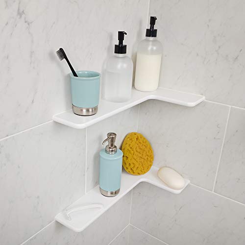 TileWare Products Corner Shelf for Bathroom Shower & Tub - Floating Tile Wall Mount Shelves and Organizer Stand for Shampoo and Other Bathtub Accessories, Acrylic - Bright White