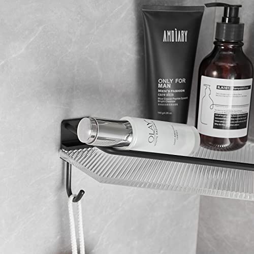 AODORAN Shower Caddy Bathroom Organizer - 2-Pack Black Shower Organizer Rustproof Acrylic Shower Corner Shelves With 2 Hooks, Adhesive Wall Mounted Bathroom Shelves Kitchen Organizer