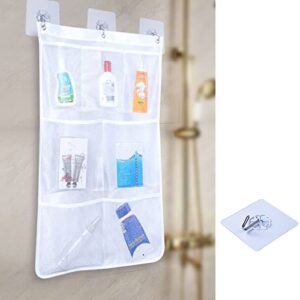 Beisto Mesh Shower Organizer Hanging Caddy with 7 Pockets,Shower Curtain Rod Hanging Organizer Storage Pockets Bathroom Hanger Organizer with Over the Hooks,white