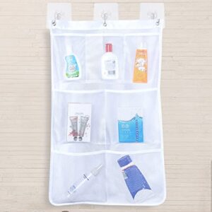 Beisto Mesh Shower Organizer Hanging Caddy with 7 Pockets,Shower Curtain Rod Hanging Organizer Storage Pockets Bathroom Hanger Organizer with Over the Hooks,white