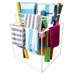 10 bar pyramid towel rack - dry wet towels, organize fresh towels, poolside towel storage organizer, 35.5" w x 35.5" l x 55" h, (white) style 744125