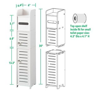 TuoxinEM Small Bathroom Storage Cabinet for Small Spaces, Over The Toilet Storage Cabinet for Skinny Bathroom Storage Corner Floor, Slim Toilet Paper Storage Cabinet with 2 Doors & Shelves (White)