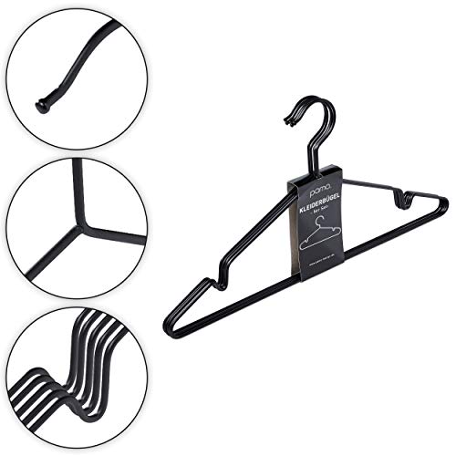 pamo Black Metal Clothes Hangers - 5,10 or 20 Stainless Steel Black Hangers 16.5"- Coated, Scratch- and Rust-Resistant - Space Saving Clothes Hanger