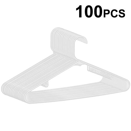 ZenStyle 100 Pack Standard Size White Plastic Hangers for Clothes Lightweight Space Saving Tubular Clothing Hangers