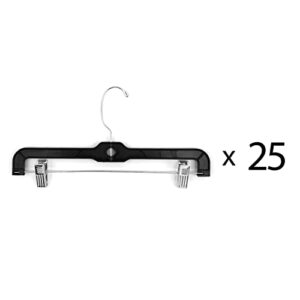 Super Heavy-Duty 14 inch Wide Black Plastic Skirt or Pant Hangers with Swivel Hook and Adjustable Clips (Quantity 25) (Black, 25)