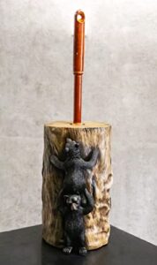 ebros gift 13.5" tall whimsical forest mountain black bears teamwork and trust routine toilet brush scrub and base holder bathroom gift 2 piece set statue rustic cabin lodge bears decor accent