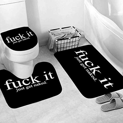 LUXURY WAY Fuck It Three-Piece Bathroom Set Get Naked Bathroom Set , Waterproof Non-Slip Carpet, Toilet Cover and Bath Mat