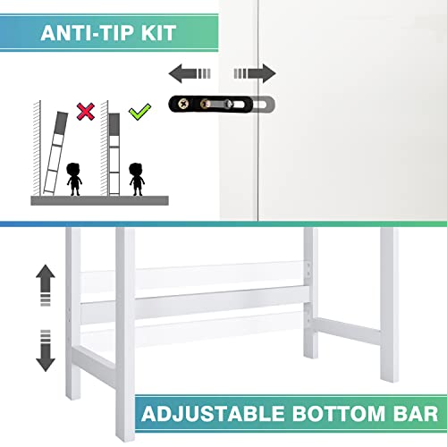 SMIBUY Bathroom Over The Toilet Storage Cabinet, 2 Door Bamboo Cabinet Organizer, Freestanding Space Saver Toilet Rack with Adjustable Inside Shelf and Open Shelf (White)