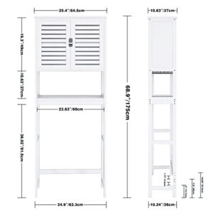 SMIBUY Bathroom Over The Toilet Storage Cabinet, 2 Door Bamboo Cabinet Organizer, Freestanding Space Saver Toilet Rack with Adjustable Inside Shelf and Open Shelf (White)