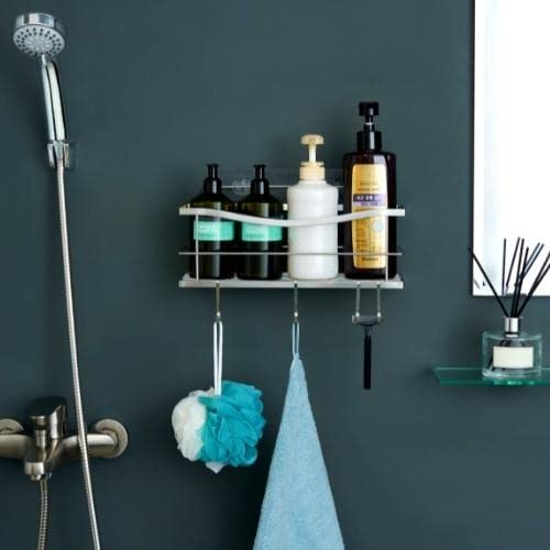 Displays By Jack DBJ Shower Caddy Organizer with Hooks for Hanging Razor and Soap, Shampoo Conditioner Organizer Holder, Adhesive Wall Mounted No Drilling Bathroom Rack, Rustproof and Stainless Steel