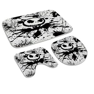 Cartoon Halloween Ghost Graffiti Bathroom Rugs and Mats Sets 3 Piece, Memory Foam Bath Mat, U-Shaped Contour Shower Mat Non Slip Absorbent, Velvet Toilet Lid Cover Washable