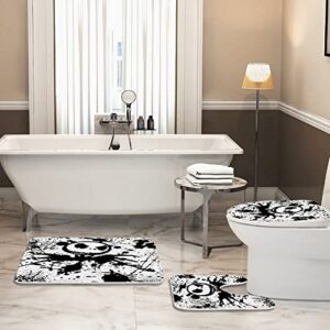 Cartoon Halloween Ghost Graffiti Bathroom Rugs and Mats Sets 3 Piece, Memory Foam Bath Mat, U-Shaped Contour Shower Mat Non Slip Absorbent, Velvet Toilet Lid Cover Washable