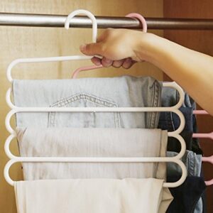 HappyDaily Slip Free 5 Layers Closet Pants Organizer, Multifunctional Space Saving Cloth Hanger for Clothes Trousers Scarfs Ties (3 Pack, White/Hotpink/Coffee)