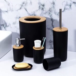 6PCS Bathroom Accessories Set - with Toothbrush Holder, Toothbrush Cup, Soap Dispenser, Soap Dish, Toilet Brush Holder, Trash Can Practical Toilet Kit for Home Washing Room (Black)