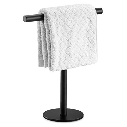 Pynsseu Bath Hand Towel Holder Standing, SUS304 Stainless Steel Matte Black T-Shape Towel Bar Rack Stand, Tower Bar for Bathroom Kitchen Vanity Countertop