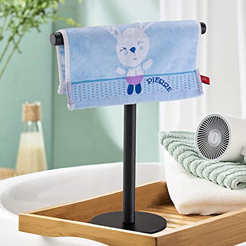 Pynsseu Bath Hand Towel Holder Standing, SUS304 Stainless Steel Matte Black T-Shape Towel Bar Rack Stand, Tower Bar for Bathroom Kitchen Vanity Countertop