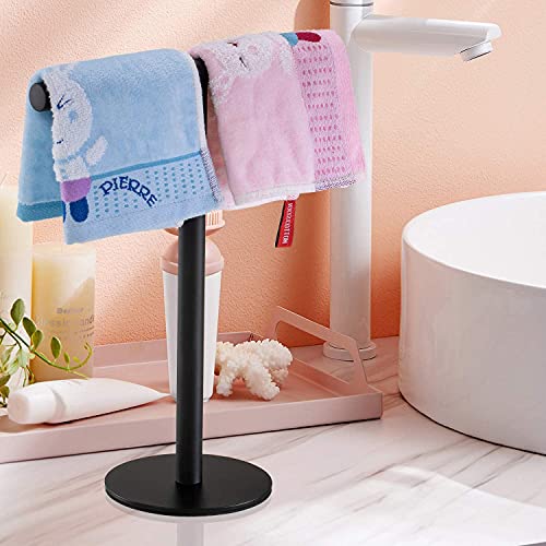 Pynsseu Bath Hand Towel Holder Standing, SUS304 Stainless Steel Matte Black T-Shape Towel Bar Rack Stand, Tower Bar for Bathroom Kitchen Vanity Countertop