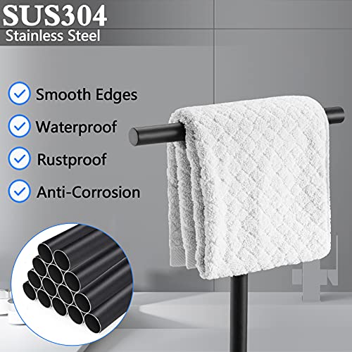 Pynsseu Bath Hand Towel Holder Standing, SUS304 Stainless Steel Matte Black T-Shape Towel Bar Rack Stand, Tower Bar for Bathroom Kitchen Vanity Countertop