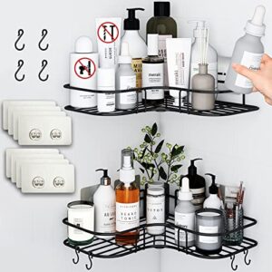 shower caddy corner shelf organizer 2 pack with 8 pack powerful adhesive hooks wall mounted rust proof shower rack no drilling corner shower shelf for bathroom storage bathtub accessories black…