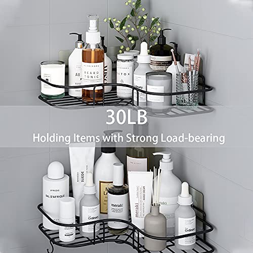 Shower Caddy Corner Shelf Organizer 2 PACK With 8 Pack Powerful Adhesive Hooks Wall Mounted Rust Proof Shower Rack No Drilling Corner Shower Shelf For Bathroom Storage Bathtub Accessories Black…