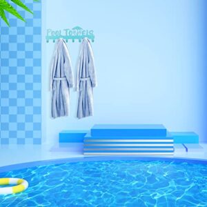 Pool Towel Rack with 8 Hooks, Towel Holder Wall Mounted for Outdoor or Bathroom, Towel Hanger for Hanging Bathrobes, Towels, Clothes - Perfect Pool Area Outside Sign and Decor (Blue)