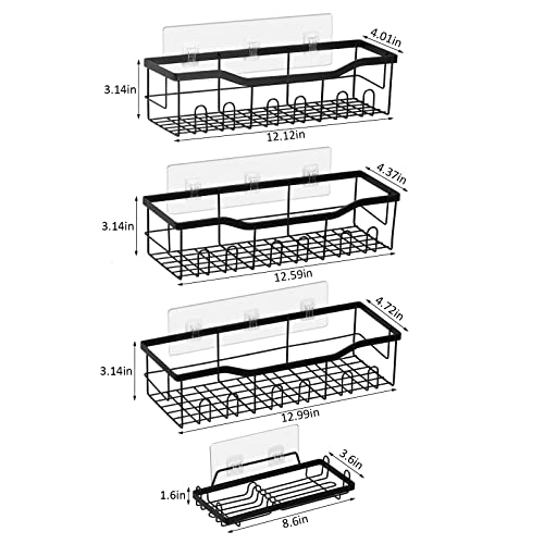 melos 4 Pack Shower Caddy, Wall Mounted Bathroom Shower Organizer, Strong Adhesive Shower Organizer Shelf, Rustproof Rack for Kitchen, Dorm and Bathroom, Black