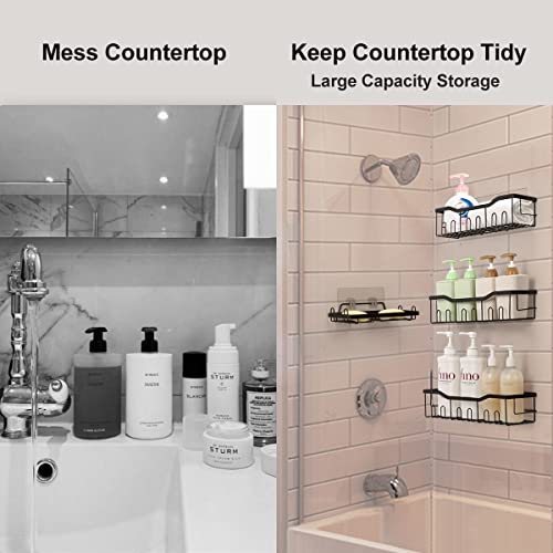 melos 4 Pack Shower Caddy, Wall Mounted Bathroom Shower Organizer, Strong Adhesive Shower Organizer Shelf, Rustproof Rack for Kitchen, Dorm and Bathroom, Black