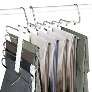 Pants Hangers for Clothes Hanger Organizer,(Easy Assembly) Stainless Steel Non Slip Space Saving Hangers, Magic Pants Hangers Layers Multifunctional Uses Rack Pants Organizer 2 Pack