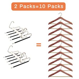 Pants Hangers for Clothes Hanger Organizer,(Easy Assembly) Stainless Steel Non Slip Space Saving Hangers, Magic Pants Hangers Layers Multifunctional Uses Rack Pants Organizer 2 Pack