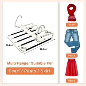 Pants Hangers for Clothes Hanger Organizer,(Easy Assembly) Stainless Steel Non Slip Space Saving Hangers, Magic Pants Hangers Layers Multifunctional Uses Rack Pants Organizer 2 Pack