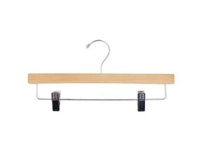 nahanco 6214rcchhu 14” wooden pant skirt hanger with chrome hook and clips, natural (pack of 25)