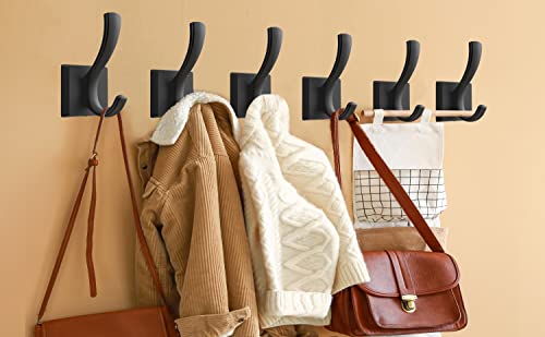 TOFIIGREM Black Coat Hooks 6-Pack + Rotatable Purse Handbag Hangers 2-Pack