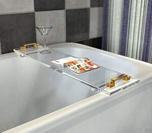 acrylic bathtub tray caddy with metal handles, lucite clear bathroom tray rack