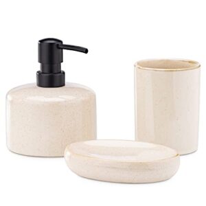 navaris ceramic bathroom accessories set (3 pieces) - includes soap dispenser, toothbrush holder, soap dish - modern bath accessory holders - sand