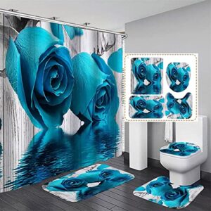 byitre 4pcs flower shower curtain set with non-slip rugs, toilet lid cover and bath mat, shower curtain with 21 hooks, bathroom sets with shower curtain and rugs and accessories, 71'' x 71'', qy006-9