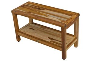 ecodecors eleganto shower bench 30” teak wood garden bench with storage shelf wooden seat patio bench natural wood shower bench for indoors and outdoors
