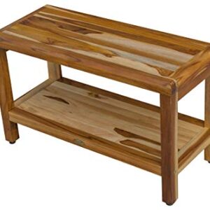 EcoDecors Eleganto Shower Bench 30” Teak Wood Garden Bench with Storage Shelf Wooden Seat Patio Bench Natural Wood Shower Bench for Indoors and Outdoors