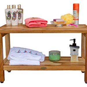 EcoDecors Eleganto Shower Bench 30” Teak Wood Garden Bench with Storage Shelf Wooden Seat Patio Bench Natural Wood Shower Bench for Indoors and Outdoors