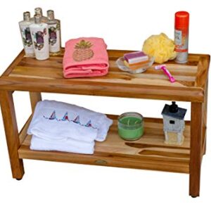 EcoDecors Eleganto Shower Bench 30” Teak Wood Garden Bench with Storage Shelf Wooden Seat Patio Bench Natural Wood Shower Bench for Indoors and Outdoors