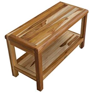 EcoDecors Eleganto Shower Bench 30” Teak Wood Garden Bench with Storage Shelf Wooden Seat Patio Bench Natural Wood Shower Bench for Indoors and Outdoors