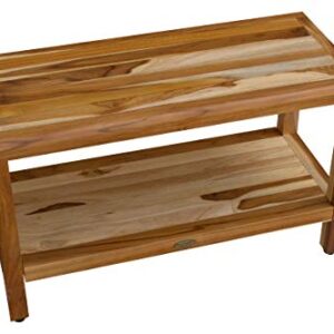 EcoDecors Eleganto Shower Bench 30” Teak Wood Garden Bench with Storage Shelf Wooden Seat Patio Bench Natural Wood Shower Bench for Indoors and Outdoors