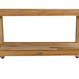 EcoDecors Eleganto Shower Bench 30” Teak Wood Garden Bench with Storage Shelf Wooden Seat Patio Bench Natural Wood Shower Bench for Indoors and Outdoors