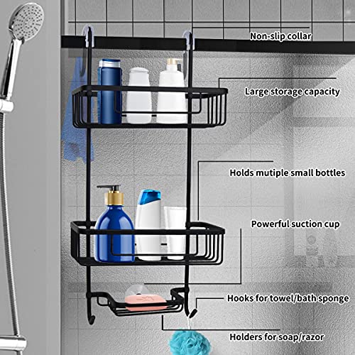 Duwee Over The Door Shower Caddy, NeverRust Aluminum Over the Shower Door Caddy, Hanging Shower Caddy for Shampoo Conditioner, 3 Tier Bathroom Shelf Organizer with Hooks for Razors Towels(Black)