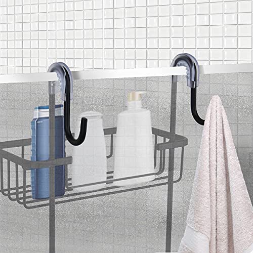 Duwee Over The Door Shower Caddy, NeverRust Aluminum Over the Shower Door Caddy, Hanging Shower Caddy for Shampoo Conditioner, 3 Tier Bathroom Shelf Organizer with Hooks for Razors Towels(Black)