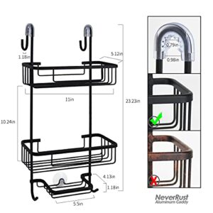 Duwee Over The Door Shower Caddy, NeverRust Aluminum Over the Shower Door Caddy, Hanging Shower Caddy for Shampoo Conditioner, 3 Tier Bathroom Shelf Organizer with Hooks for Razors Towels(Black)