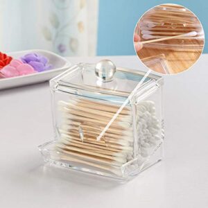 YDAZU Cotton Swab Holder Qtip Cotton Buds Ball Dispenser Square Bathroom Jar Clear Organizer Transparent Cotton Swab Box for Bathroom Dressing Room