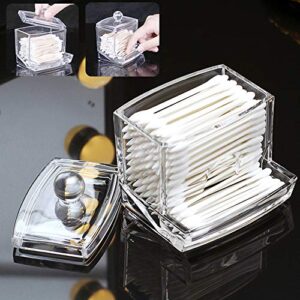 YDAZU Cotton Swab Holder Qtip Cotton Buds Ball Dispenser Square Bathroom Jar Clear Organizer Transparent Cotton Swab Box for Bathroom Dressing Room