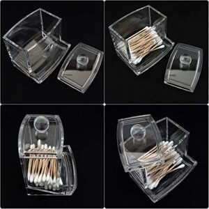 YDAZU Cotton Swab Holder Qtip Cotton Buds Ball Dispenser Square Bathroom Jar Clear Organizer Transparent Cotton Swab Box for Bathroom Dressing Room