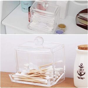 YDAZU Cotton Swab Holder Qtip Cotton Buds Ball Dispenser Square Bathroom Jar Clear Organizer Transparent Cotton Swab Box for Bathroom Dressing Room