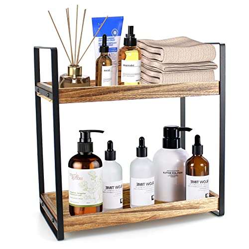 2 Tier Bathroom Countertop Organizer Wood Bath Tray Makeup Cosmetic Holder for Bathroom Kitchen